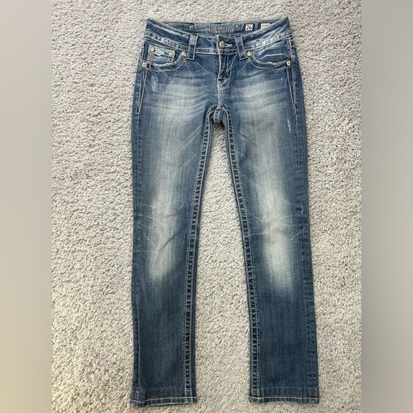 Miss Me Jeans Womens 26 Straight Leg Style JE5388TR Light Wash Low Rise Wings - Picture 1 of 4